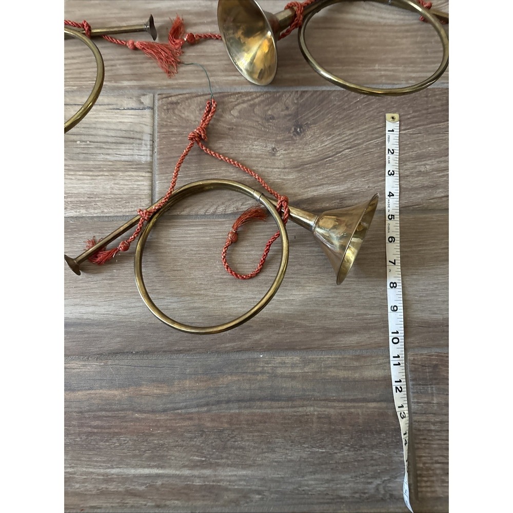 Lot Of 3 Vintage 13 Inch Decorative Brass Horns with Rope for Hanging - Picture 7 of 7